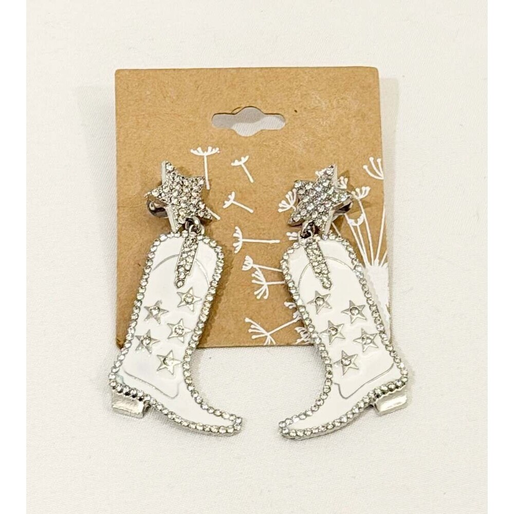 Idyllwind Western Themed White Rhinestone Cowboy Boot Star Earrings